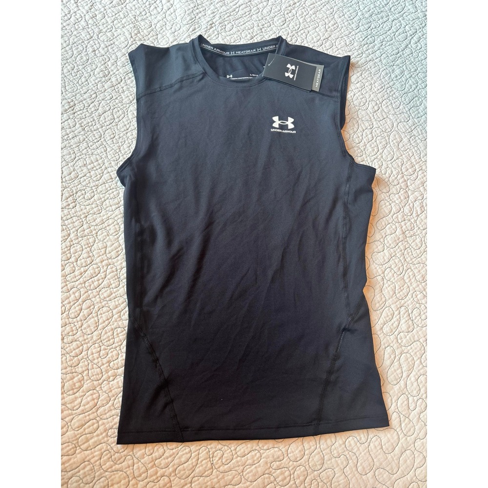 Under Armour Mens HeatGear Compression Tank Top Black Sleeveless Shirt Large